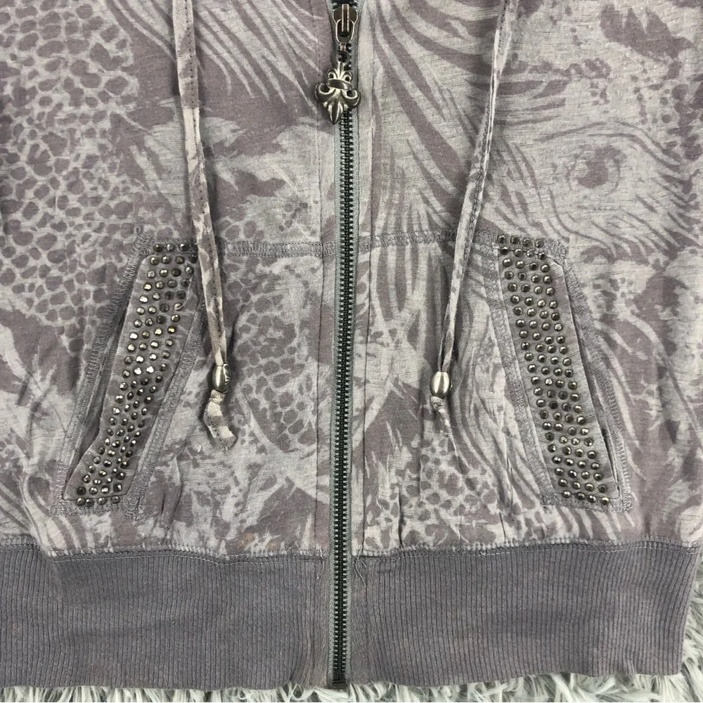 Miss Me Hoodie Jacket Small Fleur De Lis Embellished Wings Pockets Full Zip